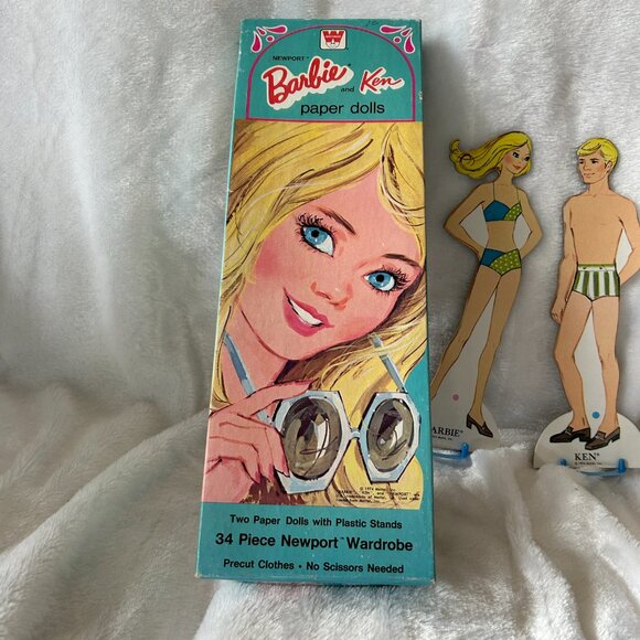 Whitman Barbie and Ken Paper Dolls VTG Plastic Stands Close Cut Outs w/ BOX - Picture 2 of 5
